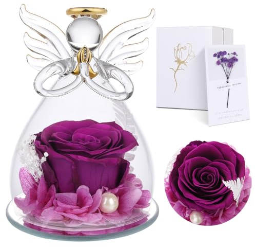 Touloube Gift Roses Flower Graceful Angel Praying with Real Eternal Rose, Purple