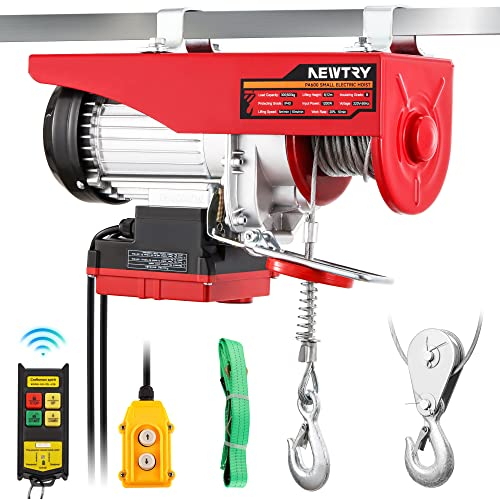 NEWTRY Elektrischer Hebezug 300kg/600kg, 100m drahtlose Steuerung, 2m Drahtsteuerung, elektrische Hebewinde 12m/6m Hubhöhe, Elektrische Seilhebezug für Haus Garage Lager 1200W