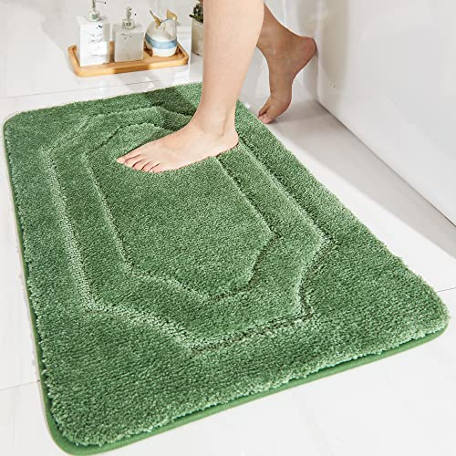 BEQHAUSE Badteppich rutschfeste, Weicher Badematte Waschbar Flauschig, Badezimmerteppich Wasserabsorbierend, Badvorleger für Dusche,Badewanne und Toilette, Grün, 50 x 80 cm