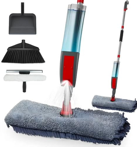 Avilia Scopa Lavapavimenti a Spruzzo - Spray Mop con Spruzzino, Manico Telescopico Regolabile, Serbatoio Estraibile e Tergivetro - Mocio Spray Ideale per Legno, Piastrelle e Pavimenti Delicati