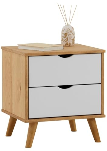 IDIMEX Nachttisch Colima, 2 Schubladen, Massivholz Kiefer, ideal für Boxspringbetten, weiß & Natur