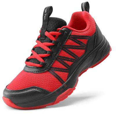 DREAM PAIRS Boys Girls Shoes Kids DuraPlay Tennis Footwear Non Slip Athletic Running Walking Lightweight Lace Up Sneakers for Little/Big Kid,Size 13 Little Kid,Red/Black,SDRS2401K