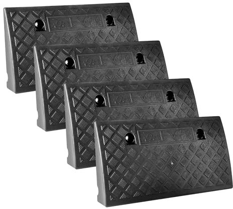Holdfiturn Kerb Ramp 50x27x9cm Portable Curb Ramps Heavy Duty Threshold Ramps Rubber Kerb Ramps for Doorways Wheelchairs Bicycles Dirtbikes Stairs Loading Dock Sidewalk Car Scooter Bike (4Pcs Black)