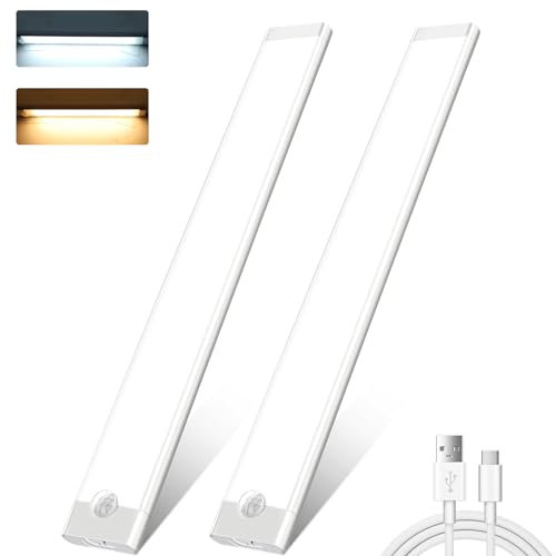 Under Cabinet Kitchen Lights,2 Pack 72 LEDs 3 Modes Motion Sensor under Cupboard kitchen lights,2000mAh USB Rechargeable Stepless Dimming Wardrobe Light,2 Color Temps Closet Light for Kitchen Stairs