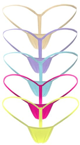 Mbotnee Women's G-Strings Micro Thongs Tiny Panties Underwear (US, Alpha, Large, Regular, Regular, 5-packs Multicolors 2)