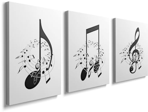 prinfantasy Black and White Wall Art Prints Posters Minimalist Decor Set of Framed 12x16 Canvas Prints Modern Wall Art Painting Music Posters, YH081