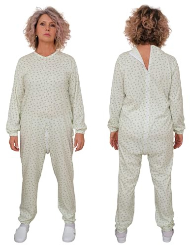 FERRUCCI COMFORT Pyjama sanitaire col rond avec fermeture éclair sur le dos - 9017 - pour personnes âgées, Alzheimer, Incontinence, Pour femme., S
