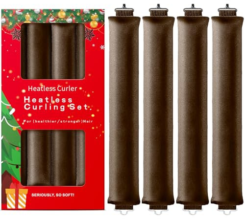 Heatless Curls Band,4 Stück Locken Ohne Hitze Neu Lockenwickler Über Nacht DIY Overnight Blowout Hitzefreie Lockenwickler Haarnudel Locken Über Nacht für Langes Mittleres Haar (Braun)