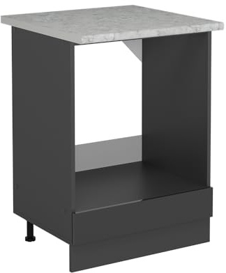 Vicco Herdumbauschrank R-Line, Anthrazit Hochglanz, 60 cm AP Marmor, zur freien Kombination innerhalb modularer Küchensysteme