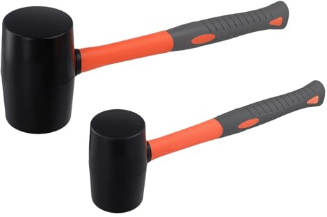 HEIYUET 2 Stück Gummihammer Set 500g und 900g, Schwarz Gummi Hammer zum Pflastern, Vollgummihammer mit Fiberglasgriff für Fliesen und Bodenleger