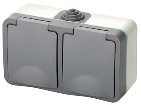 Doble Enchufe IP54, Superficie Luxe, Resistente al Agua, Ideal para Interiores y Exteriores, Perfecto para Espacios Húmedos.