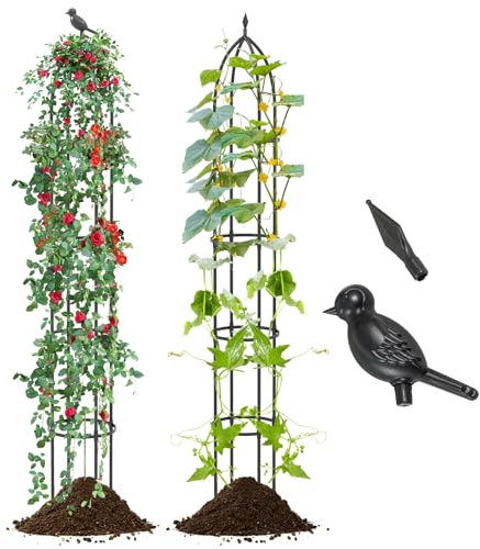 GOPLUS Lot de 2 Treillis Obélisque de Jardin 2M pour Plantes Grimpantes, Support de Plantes en Métal Antirouille, pour Vignes, Légumes, Fleurs, Tour de Obélisque Convient pour Balcon, Jardin