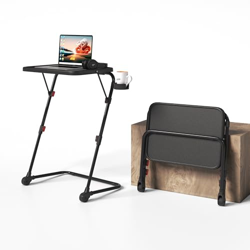 MEUBLE COSY Folding Desk Height Adjustable Small Foldable Laptop Table No Assembly Required for Small Spaces Writing Study Office, 54x38x71.5cm, Black