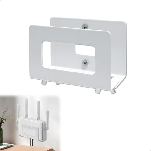 Router väggfäste, vägghylla utan borrning WLAN, WLAN-låda, dold, metall router-låda hållare vägghållare, självhäftande router hylla för vardagsrum, kontor, sovrum (vit, 1 stycken)