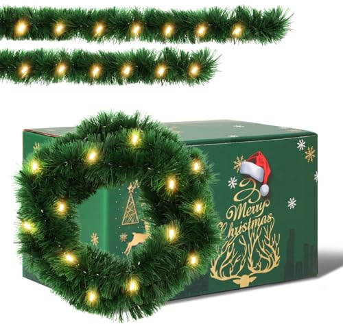 Ghirlanda di Natale 5m, ghirlanda albero di natale a LED, ghirlanda natalizia,ghirlanda natalizia da, Decorazione Natalizia per Porta o Camino (Verde)