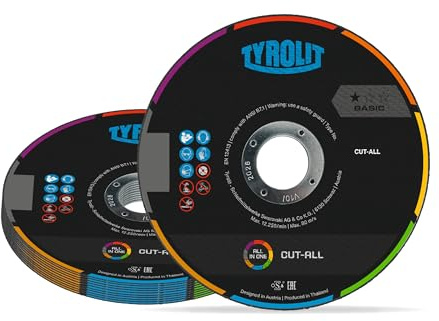 TYROLIT CUT ALL Universal Cut Off Wheels - All Purpose Angle Grinder Discs - PVC, Stone and Metal Cutting Discs - 125 x 1.6 x 22.23 mm, AC46Q, 25-Pack