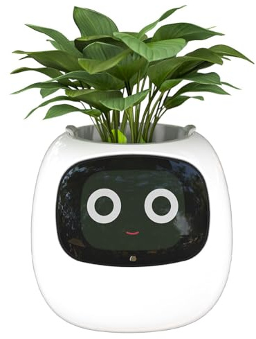 Vasi da fiori intelligenti, vaso per piante da interno, 49 espressioni ricche, 7 sensori intelligenti, chip AI, display LCD, controllo APP, fioriera intelligente Smart Garden per la casa bianco