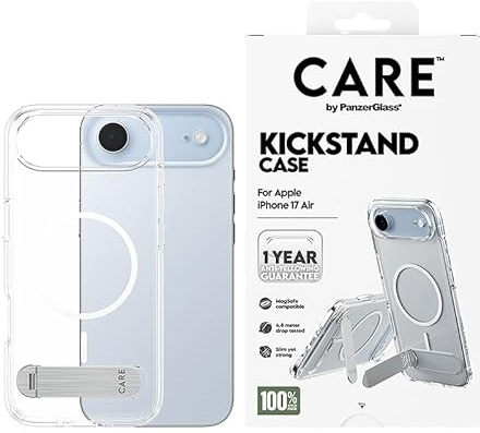 PanzerGlass CARE Features - Custodia Magsafe per iPhone 17 Air, con cavalletto, colore: Trasparente