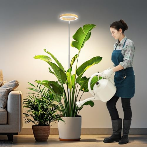 Kullsinss Grow Lights for Indoor Plants, Full Spectrum Plant Grow Light with 6/12/16H Timer, 3 Color Modes, 5 Brightness, 25-155 Height Adjustable Wood Grain Plant Light for Tall Indoor Plants