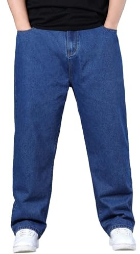 Generiska jeans för män baggy: denimbyxor överdimensionerade jeans raka ben jeans lätta slip-on byxor andningsbara fritidsbyxor bekväma stretchjeans vardag klassiska utomhusbyxor för män, blå, S
