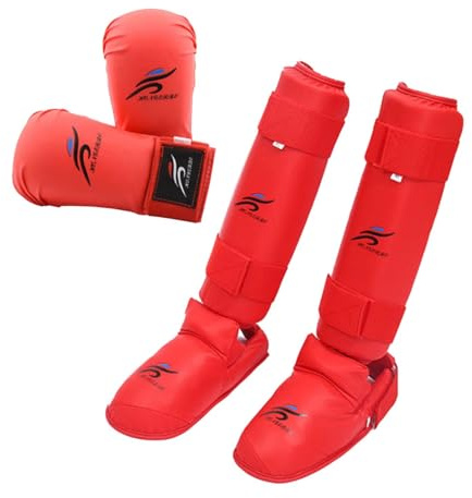 Ensemble d'équipement de Sparring pour Taekwondo, Gants de Boxe et Protège-Tibias, Protection Confortable Professionnelle- M