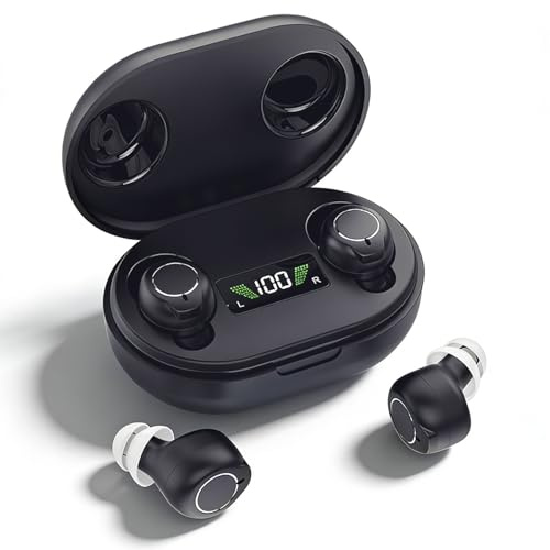 Dispositivo de sonido recargable para personas mayores y adultos, dispositivo de audio digital con auriculares intrauditivos ligeros de 3.2 g, encendido antiaullidos, controles táctiles y funda de