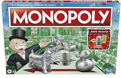 Monopoly Hasbro Gaming Classico, Gioco da Tavolo da 2 a 6 Giocatori per Tutta la Famiglia, Gioco per Bambini e Bambine da 8 Anni in su
