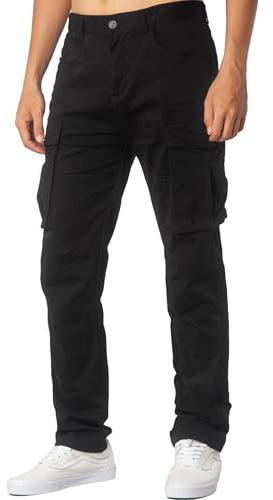 ITALYMORN Mens Black Cargo Pants for Work Athletic Fit Chinos Big Pockets (40, Black)