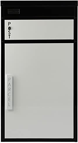 Safepost 65 TIAMAT Paketbriefkasten - mit Paketfach - Standbriefkasten - Exklusivmodell (schwarz/weiß mit 4 Schlüssel)