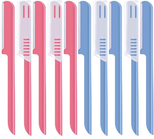 10 Pieces Eyebrow Razor for Women Facial Shaver Razor Brow Shaper Eyebrow Trimmer Dermaplaner Shaping Tool with Cover (Pink, Blue)