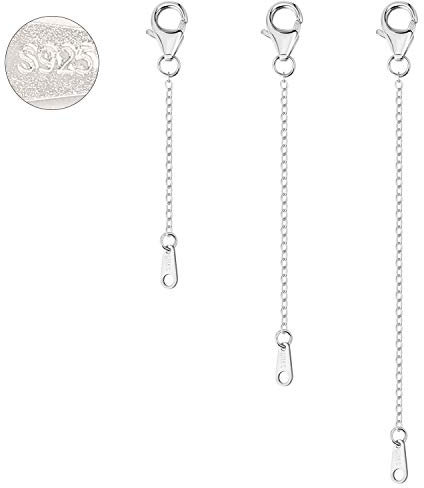 3Pcs 925 Sterling Silver Necklace Extender Chain Extenders Bracelet Extension for Jewellery Making 2 3 4 Inch (Silver)