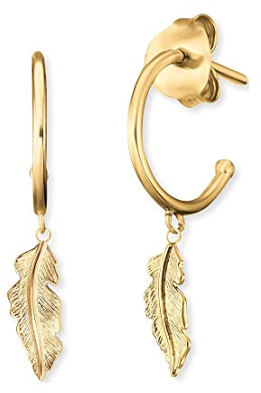 Engelsrufer Damen-Kreolen mit Flügel Anhänger, aus vergoldetem Sterling Silber, Ohrmutter, Durchmesser: ca. 11,8 mm, ERE-Feder-G-CR