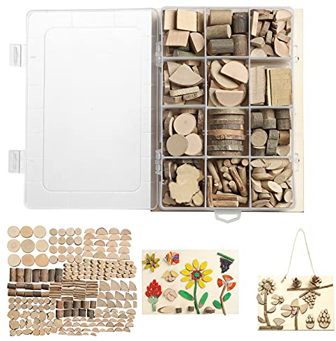 LAZACA Wood Craft Kits DIY for Kids Ages 5-10 Wooden Art Paint Bulk Crafts Garden Playset Loose Parts Play Materials 250 Pcs/19.5X13X3.5cm