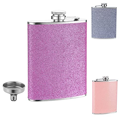 Hezhou 8 Oz Fiole en acier inoxydable Flasque et entonnoir en acier inoxydable pour femme Mini flasque Morandi Color flasque portable pour randonnée escalade pêche 240 ml avec 1 Entonnoir (Purple)