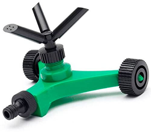 Tradineur Arroseur rotatif à 3 bras et roues, fabriqué en polypropylène, zone d'arrosage 30 m², couverture 8 m², rotation à 360°, facile à utiliser, 14 x 19 x 16 cm