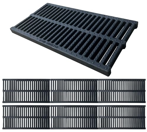 NATOTELA 6 Pack Polymer Plastic Storm Drain Grate-500x250x25mm Rectangular Channel Grate Garden Drainage Grates Outdoor Trench Cover Total Length 3m for Houseside pavement Yard Patio commercial