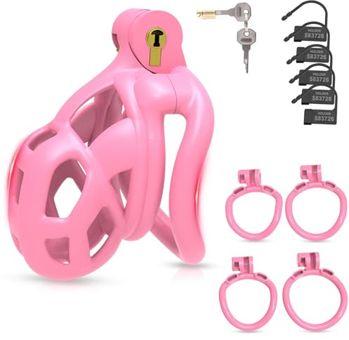 BDSMYEE Chastity cage con 4 Anelli per il Pene Rimovibili, gabbia castità per uomo, Cock cage SM bondage slave sex toys (M)