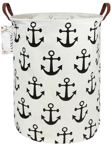 FANKANG Laundry Hamper Storage Bins Nursery Hamper Canvas Foldable Large Storage Baskets for Kids Toys Room, Nursery, Home,Gift Basket, Office, Bedroom, Clothes(Round Anchor)
