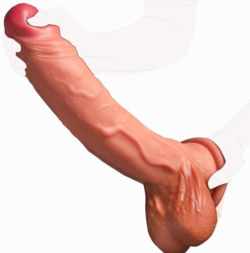 Huge Realistic 14 Inch Dildo Strong Suction Cup Advanced Player,14 inch Dual Density Silicone Big Dildos with Full Shaped Balls, Girth Dildo Butt Plug Adult Sex Toy for G-spot Play