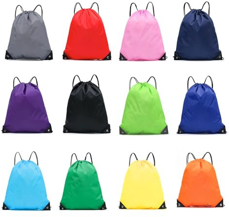 Kordelzugbeutel, 12 Stück PE-Beutel Kordelzug Turnbeutel, Schwimmbeutel, Turnbeutel Kordelzug Große Kapazität Kordelzug Sporttasche für Sport Fitnessstudio Reisen Schwimmen Strand Fußball 34 x 43 cm