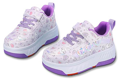 Hearda Scarpe con Rotelle Bambina, 2 in 1 Scarpe con Rotelle Bambino, Sportive Scarpe da Skateboard con 4 Rotelle a Scomparsa Sneakers da Ginnastica da Pattini Unisex Bambini