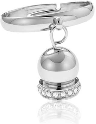 DEIMODRA Anello Campanella con Cristalli – Anello Ciondolo Bell Pendente Regolabile in Acciaio, Gioiello Elegante e Brillante per Donna