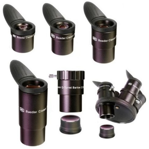 Baader Planetarium Classic Q-Eyepiece Set - Classic Orthos 6,10,18mm / Plossl 32mm (incl winged eyecups), 2.25X Q-Barlow, Q-Turret quad eyepiece revolver, Baader Astro Box #1 (M31) BCQ-SET