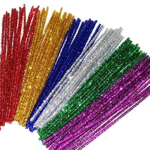 Tinsel Pipe Cleaners – Glitter Chenille Stems for Christmas Crafts, Ornaments & Decorations – 100 Pack 30 cm × 6 mm – Red Green Blue Gold Silver Purple