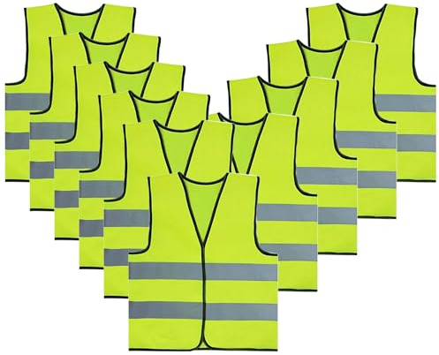 TopTie 10 Pack Kids Safety Reflective Vests, High Vis Construction Vest with Elastic Waistband-NeonGreen