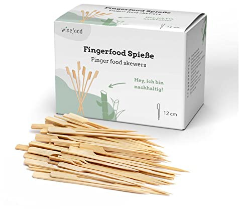 wisefood fingerfood spett 12 cm, 250 stycken träspett, cocktailspett, grillspett, engångsbestick, biologiskt nedbrytbara, naturliga, stabila, miljövänliga