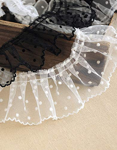 Yulakes 3M Organza Spitzen Borte, Pleated Tulle Lace Fabric, Plissee Tüll Spitzenstoff, Plissee-Spitzenbordürem Bordüre,gerüschte Spitzenbordüre,Nähen Guipure Crafts Mesh Schnürsenkel (Weiß)