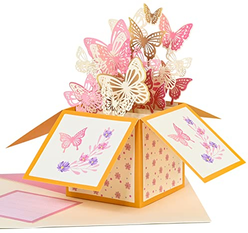 3D Pop up Grußkarte-Geschenkkarte zum Geburtstag, 3D Gelber Schmetterlings Geschenkkarte für Frauen, Frau, Freundin, Mutter, Grußkarte mit Umschlag für Geburtstags, Gute Besserung, Danke, Jahrestag