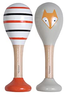 Kindsgut Rasseln aus Holz, 2er Set Musik Instrument für Babys und Klein-Kinder, ideal für unterwegs, dezente Farben und hochwertige Qualität, Fuchs und Streifen