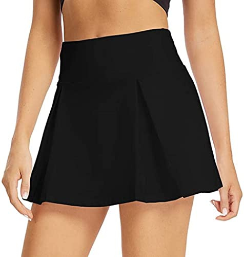 ThreeH Gonna da Tennis Traspirante Comoda Gonna Sportiva per l'esecuzione di Tennis Badminton Pieghettato Femminile, Nero, S